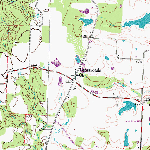 Topographic Map of Crossroads Church, TX