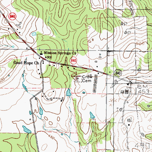 Topographic Map of Crow Cemetery, TX