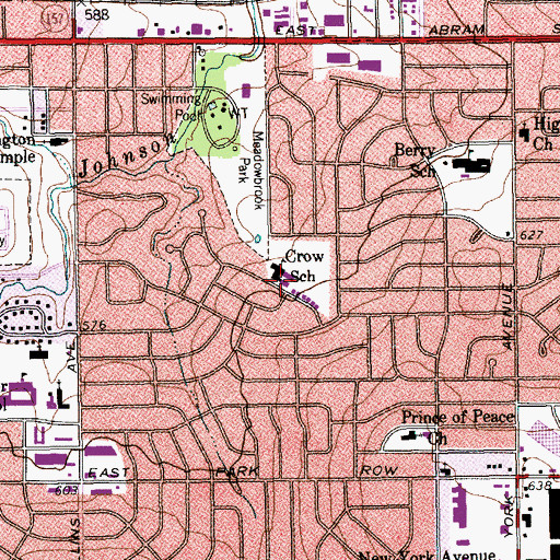 Topographic Map of Crow School, TX