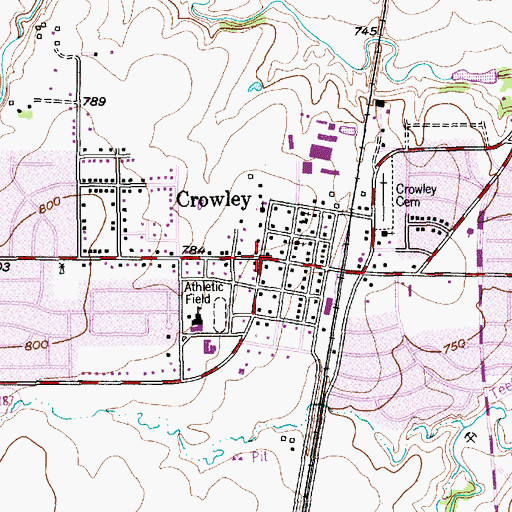 Topographic Map of Crowley, TX