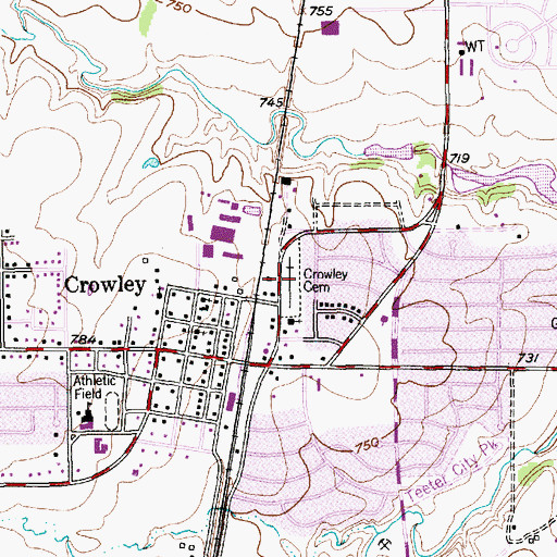 Topographic Map of Crowley Cemetery, TX