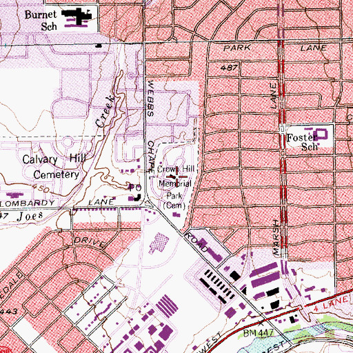 Topographic Map of Crown Hill Memorial Park, TX