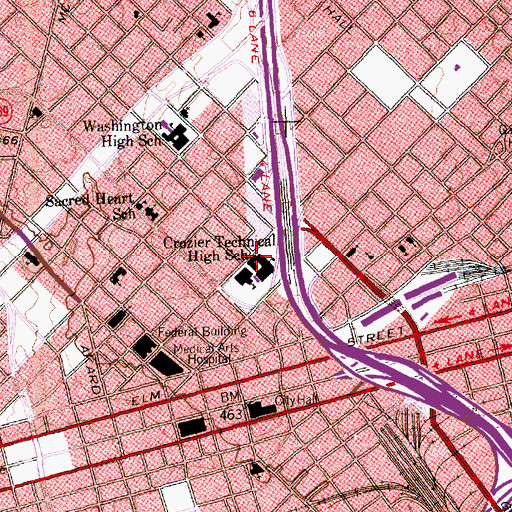 Topographic Map of Crozier Technical High School, TX