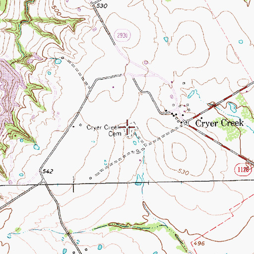 Topographic Map of Cryer Creek Cemetery, TX