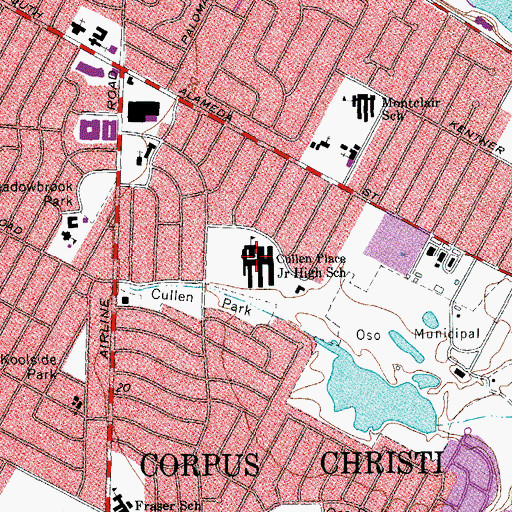 Topographic Map of Cullen Place Junior High School, TX