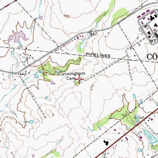 Topographic Map of Cunningham Cemetery, TX