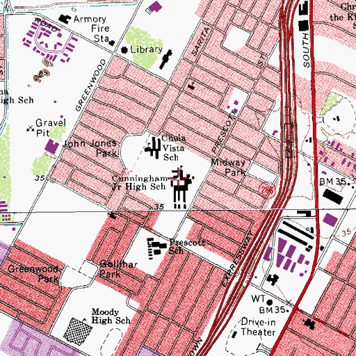 Topographic Map of Cunningham Junior High School, TX