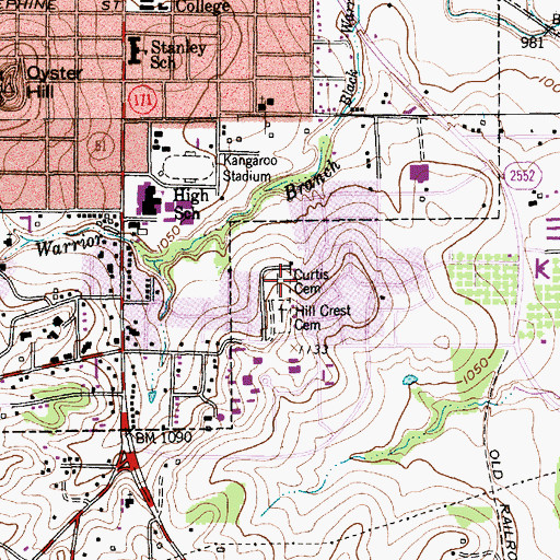 Topographic Map of Curtis Cemetery, TX