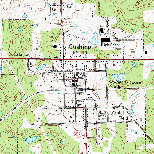 Topographic Map of Cushing, TX