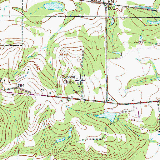 Topographic Map of Cypress Chapel, TX