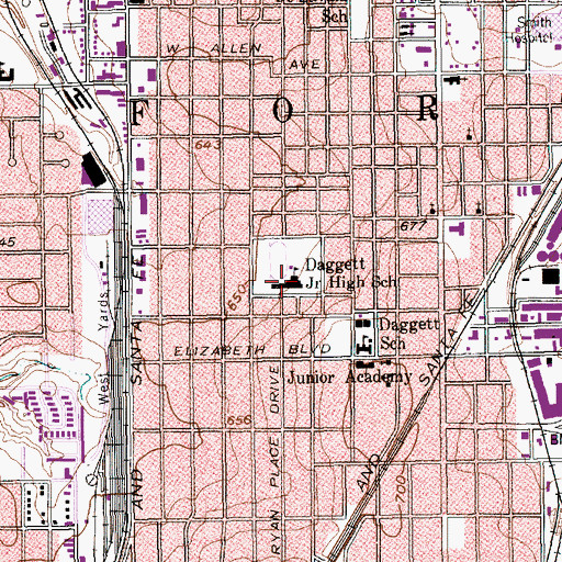 Topographic Map of Daggett Junior High School, TX