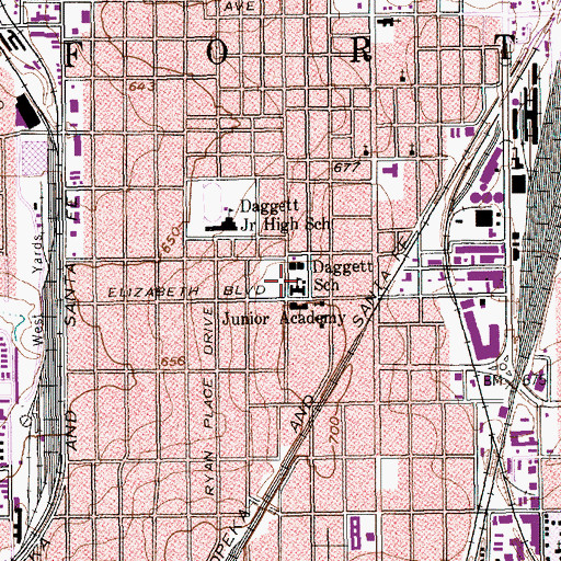 Topographic Map of Daggett School, TX