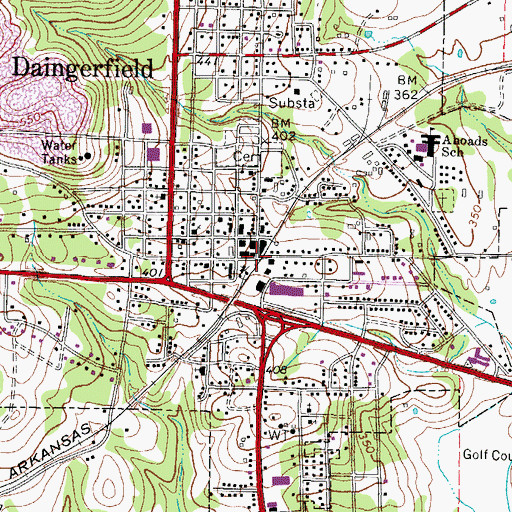 Topographic Map of Daingerfield, TX