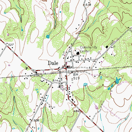 Topographic Map of Dale, TX