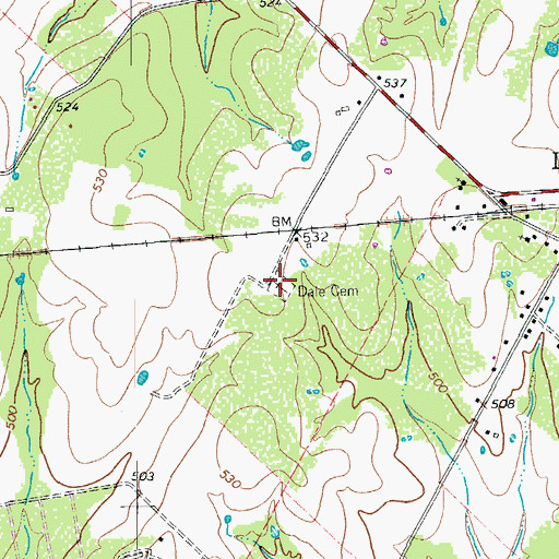 Topographic Map of Dale Cemetery, TX