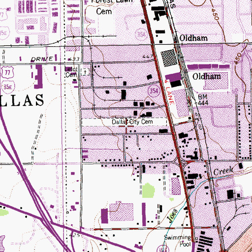 Topographic Map of Dallas City Cemetery, TX