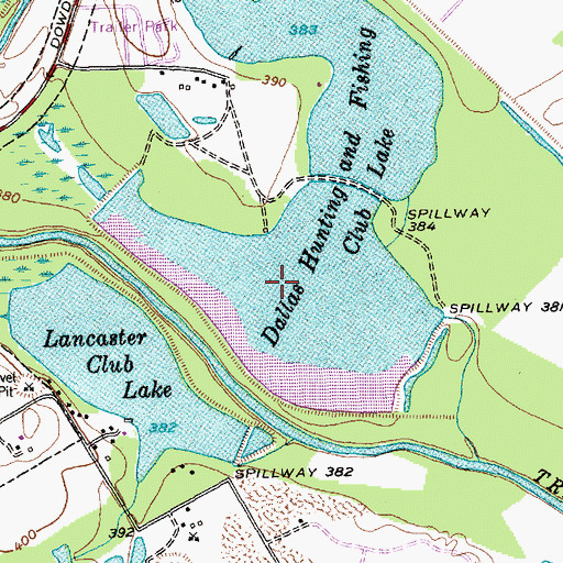 Topographic Map of Dallas Hunting and Fishing Club Lake, TX