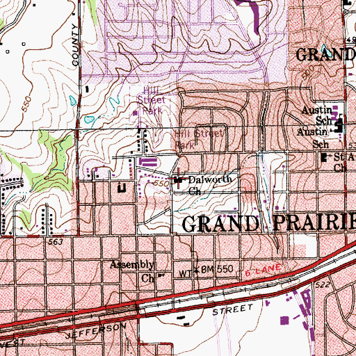 Topographic Map of Dalworth Church, TX