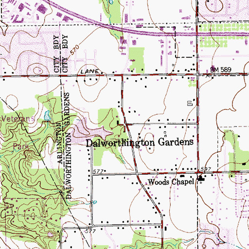 Topographic Map of Dalworthington Gardens, TX
