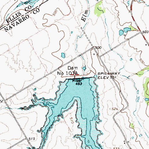 Topographic Map of Dam Number 101A, TX