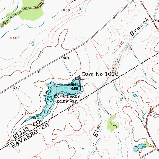 Topographic Map of Dam Number 101O, TX