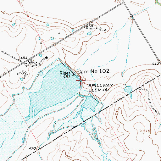 Topographic Map of Dam Number 102, TX