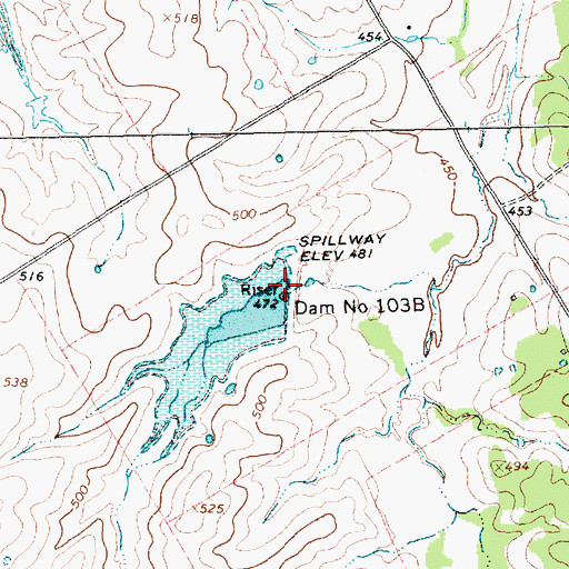 Topographic Map of Dam Number 103B, TX