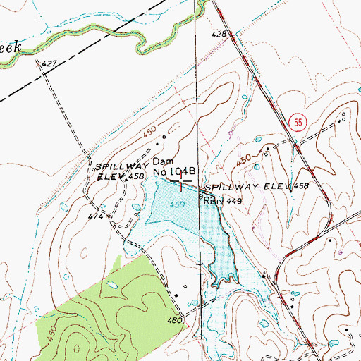 Topographic Map of Dam Number 104B, TX