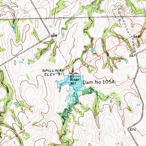 Topographic Map of Dam Number 105A, TX