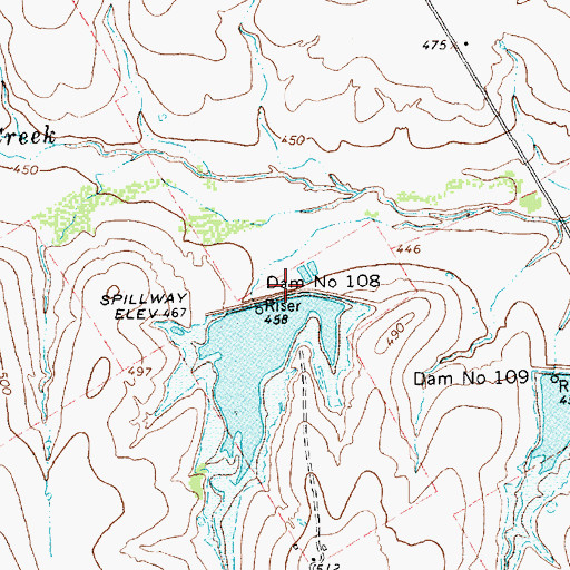 Topographic Map of Dam Number 108, TX