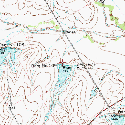 Topographic Map of Dam Number 109, TX
