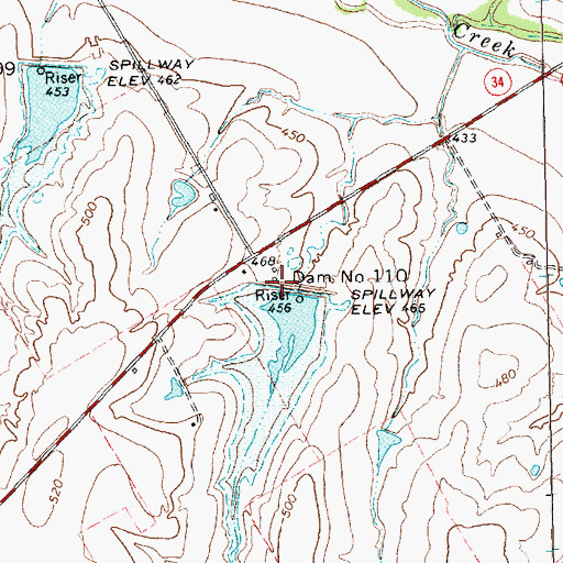 Topographic Map of Dam Number 110, TX