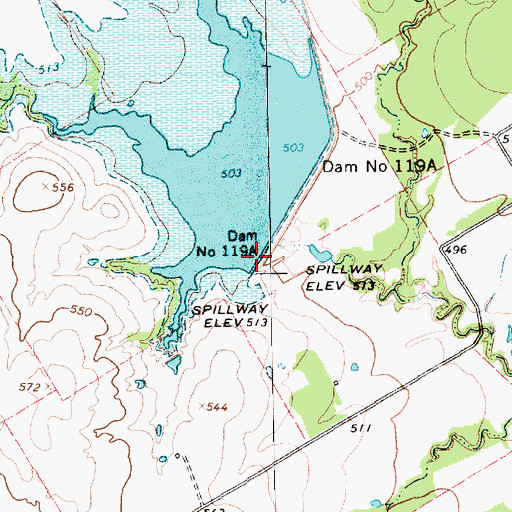 Topographic Map of Dam Number 119A, TX