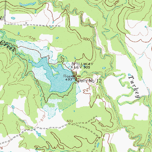 Topographic Map of Dam Number 12, TX