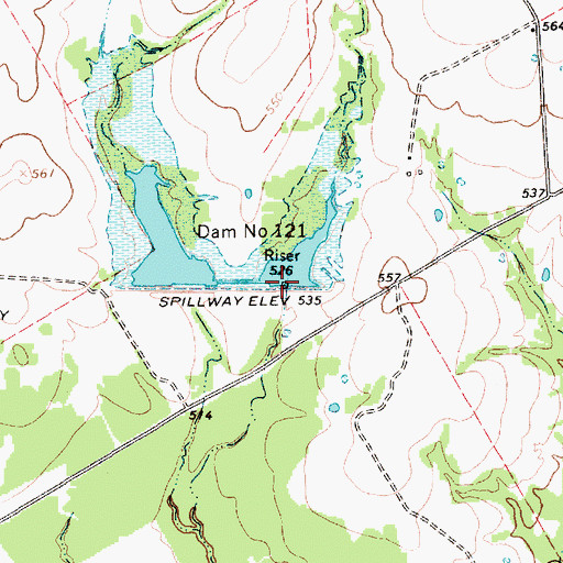Topographic Map of Dam Number 121, TX