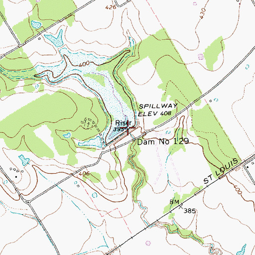 Topographic Map of Dam Number 129, TX