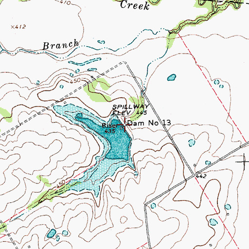 Topographic Map of Dam Number 13, TX