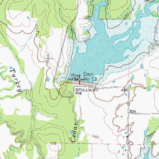 Topographic Map of Dam Number 13, TX