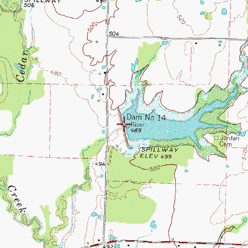 Topographic Map of Dam Number 14, TX