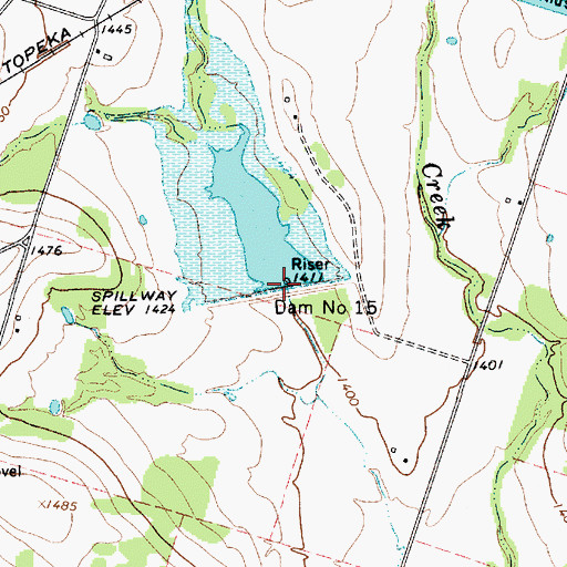 Topographic Map of Dam Number 15, TX