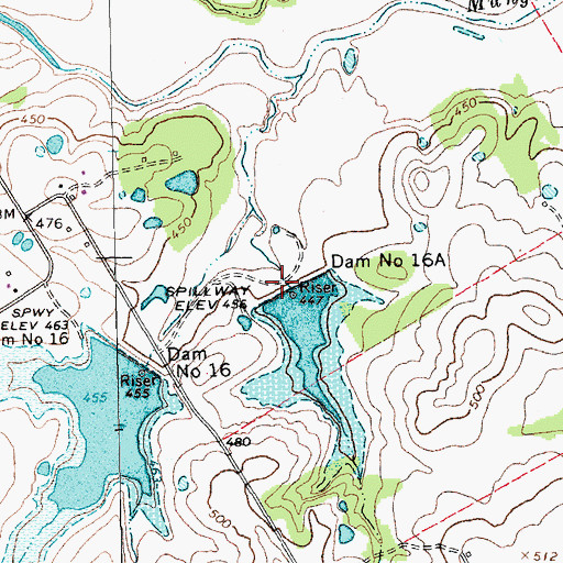 Topographic Map of Dam Number 16A, TX