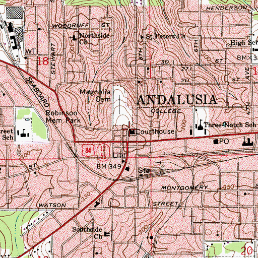 Topographic Map of First Baptist Church, AL