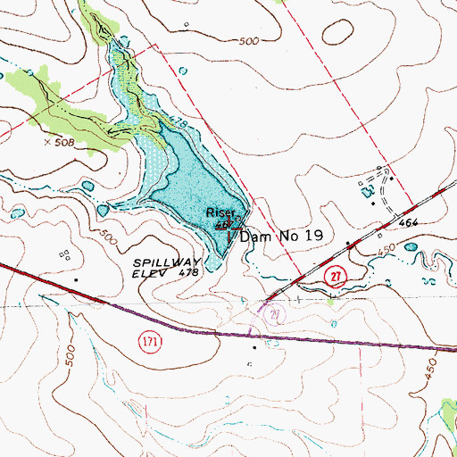 Topographic Map of Dam Number 19, TX