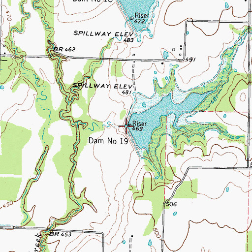 Topographic Map of Dam Number 19, TX