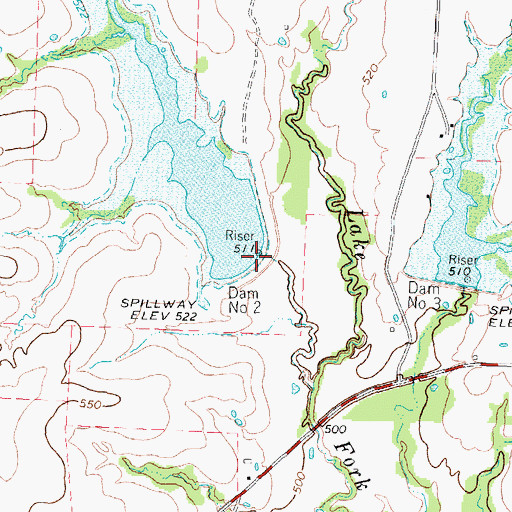 Topographic Map of Dam Number 2, TX