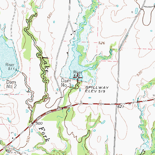Topographic Map of Dam Number 3, TX
