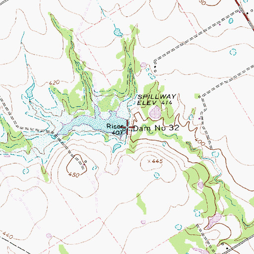 Topographic Map of Dam Number 32, TX