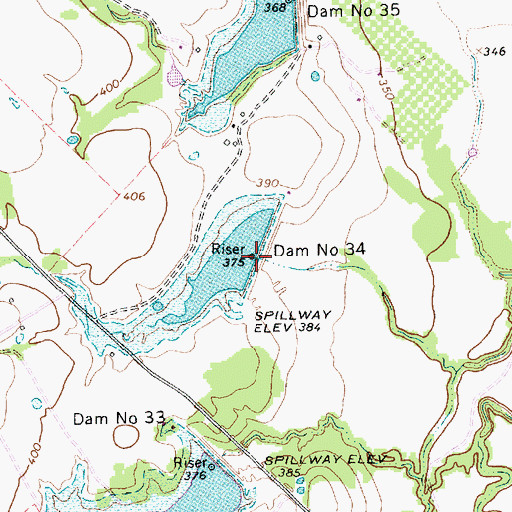 Topographic Map of Dam Number 34, TX