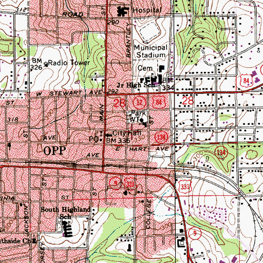 Topographic Map of First Methodist Church, AL