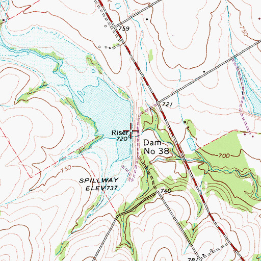 Topographic Map of Dam Number 38, TX